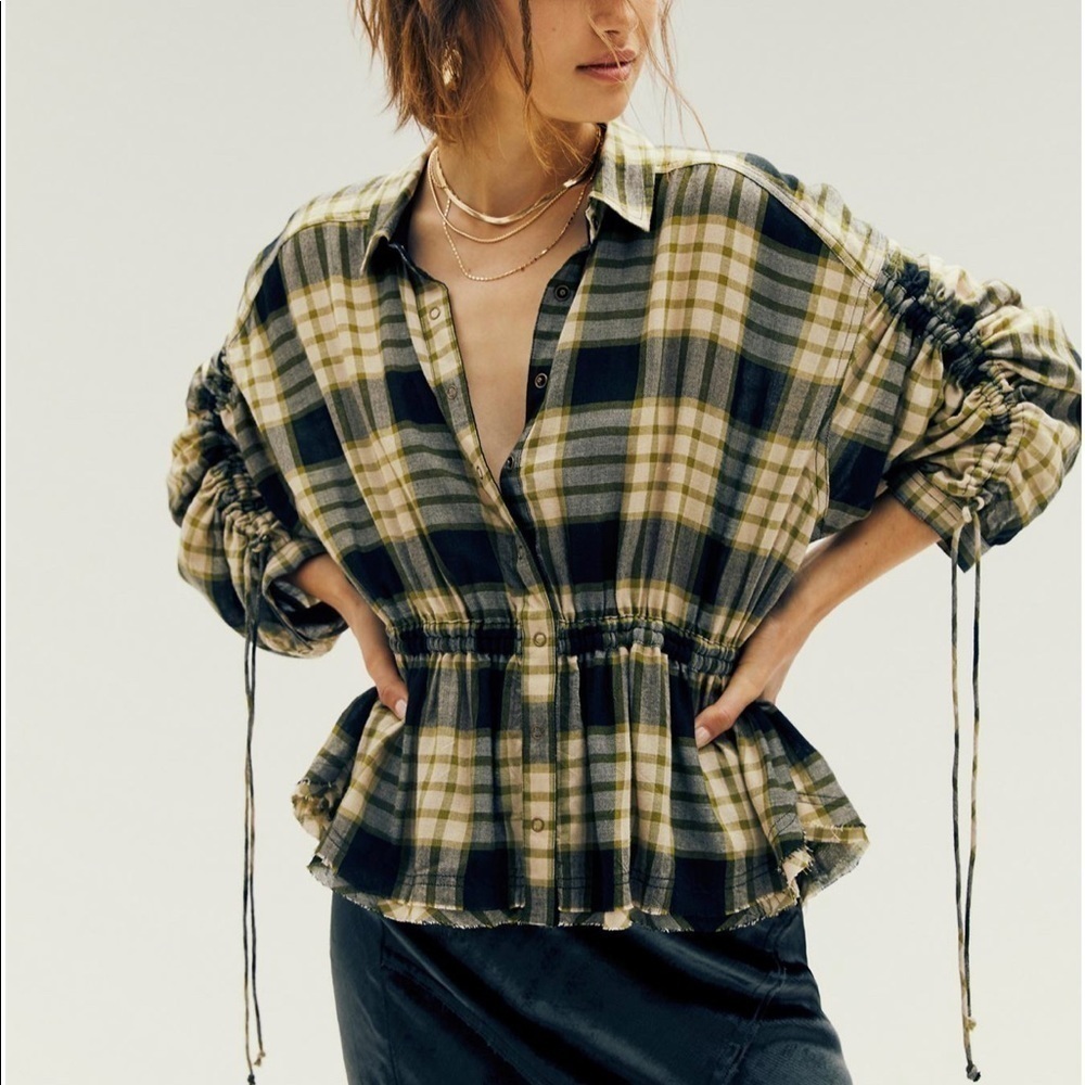 Free‎ People Pacific Plaid Wool Blend Shirt Size Small Women